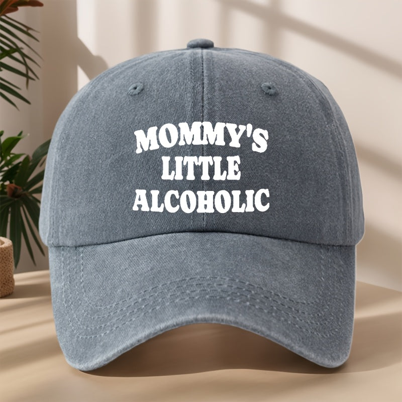 MOMMY's LITTLE ALCOHOLIC High-Quality Printed Baseball Cap, Classic Washed Distressed Vintage Curved Brim Hat for Outdoor Leisure, Sports, Running, Mountaineering, Camping, Fishing. Soft, Comfortable, Sweat-Absorbent, Breathable Duckbill Cap.  Street
