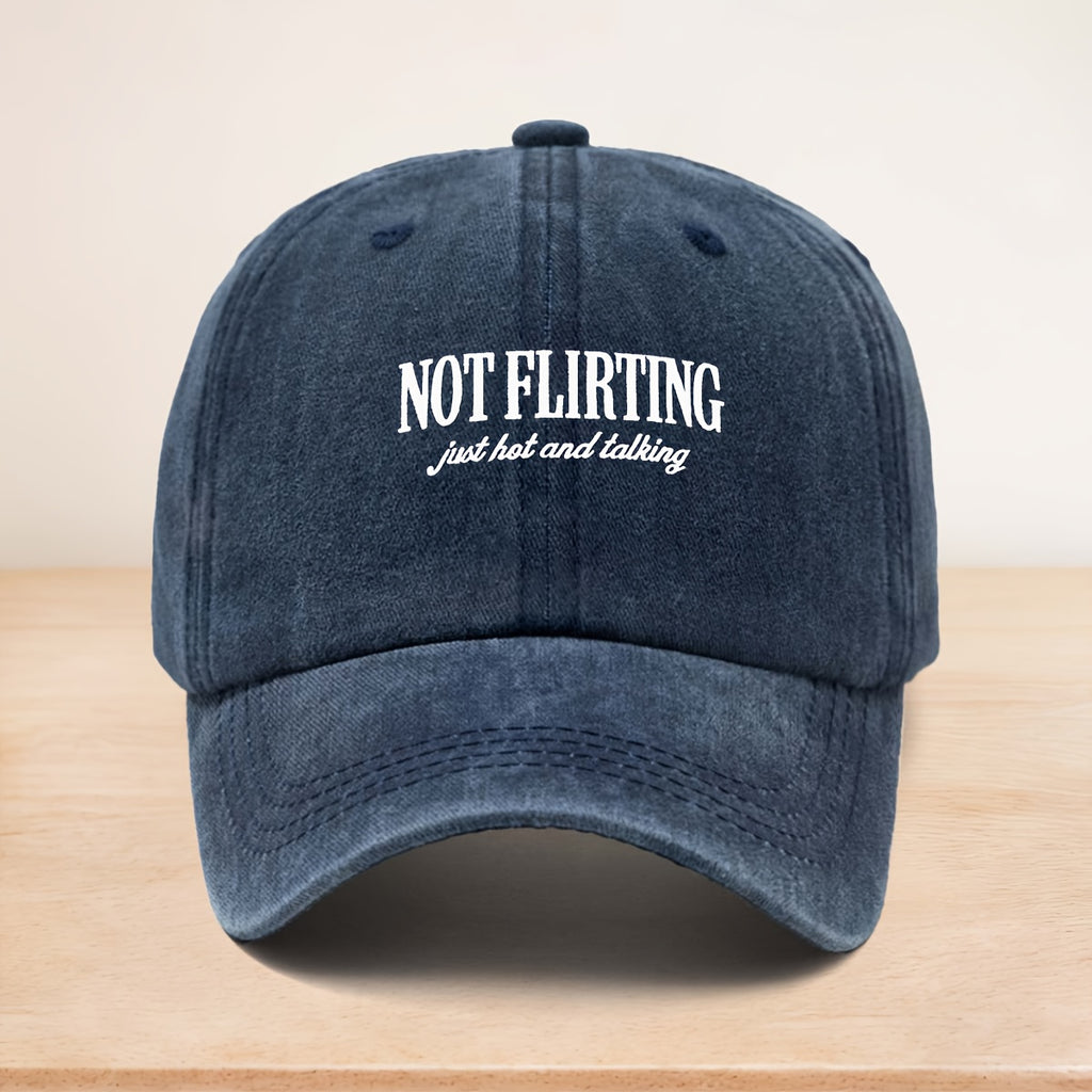 A Washed Baseball Cap with The Theme "NOT FLIRTING, " Suitable for Both Men And Women, Is a Versatile Street Fashion Hip-Hop Cap That Can Be Worn in All Seasons. The Soft-Top Design Is Comfortable And Doesn'T Press on The Head