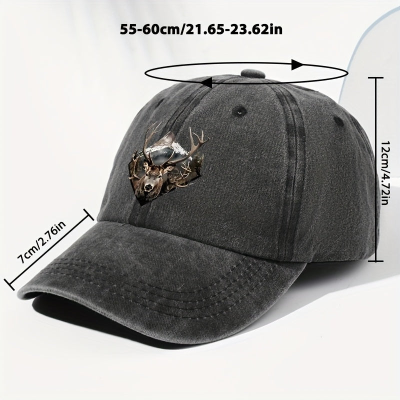Men' & Women' Vintage Elk Print Trucker Hat - Adjustable Soft Top Baseball Cap with Elk Antler, Washed Suitable for Outdoor, Fishing,, Driving - for - Wear, Casual Cap for Sports and Daily Use