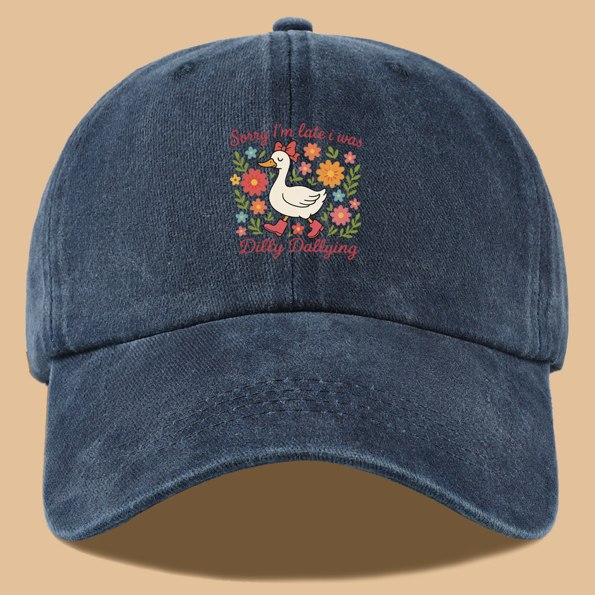 1pc Cute Duck "Sorry I'M Late, I Was Procrastinating" Printed Baseball Cap, Comfortable Breathable Sun Hat, Fashionable And Aesthetic Unisex Baseball Cap, Adjustable Size, Casual Duckbill Cap, Suitable for Picnics, Shopping, Dates, Walks, Vacations