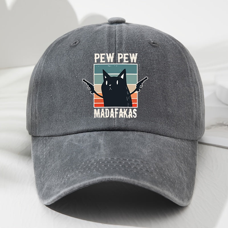 Men's & Women's "Pew Pew" Madafakas Graphic Baseball Cap - Adjustable, Lightweight, Polyester, Retro Style with Colorful Cat Design, Ideal for Outdoor Activities, Fishing, Camping, Outdoor Sports Cap | Retro Style Cap | Lightweight Headgear