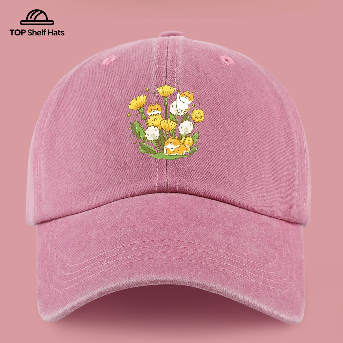 1pc Shiba Inu Dandelion Flower Patch Baseball Cap, Cute Pet Pattern Sun Hat, Fashionable Fresh And Beautiful Unisex Baseball Cap, Adjustable Size, Casual Shopping Hat, Travel Photography Hat, Suitable for Outdoor Picnics, Camping, Travel