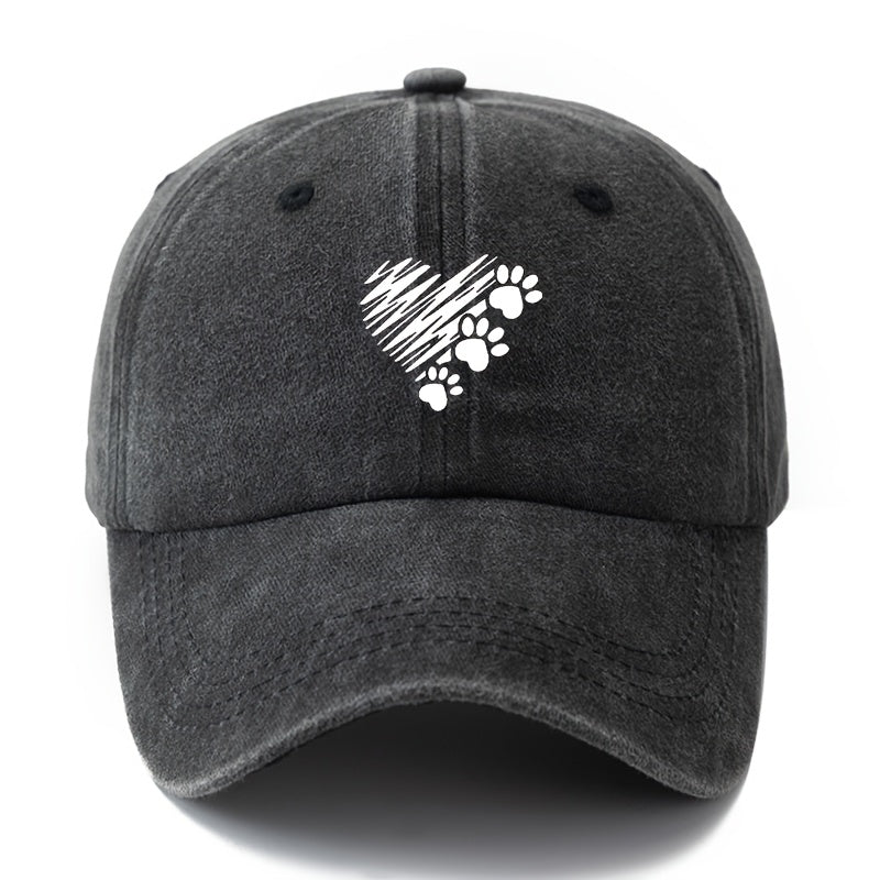 1 Unisex Fashionable Printed Graffiti Heart Dog Paw Baseball Cap | Classic Retro Lightweight Curved Brim, Ideal for Outdoor Travel, Camping, Casual Wear, and Daily Commute, Brand: MAKEFGE