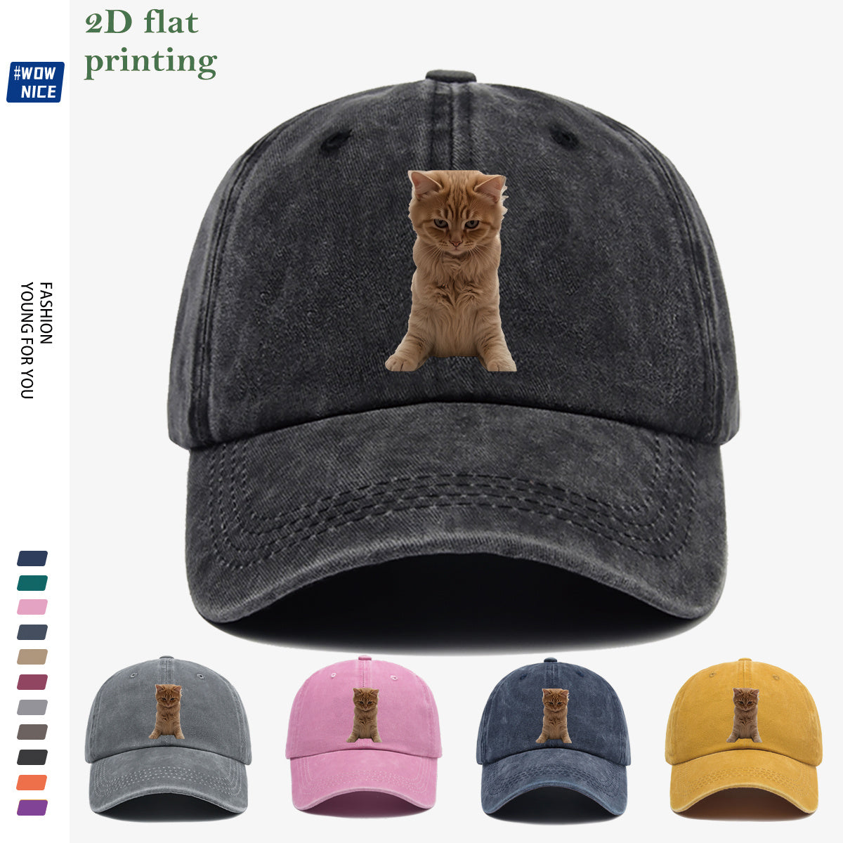 1pc Orange Tabby Cat Squatting Front Print Baseball Cap, with Round Eyes Slightly Squinted, Giving Off a "I'm Noble" Meme Vibe. A Must-have for Daily Outings, Café Visits, and Citywalks to Create a Stylish Look. The Cap Shape Helps Flatter and Slim