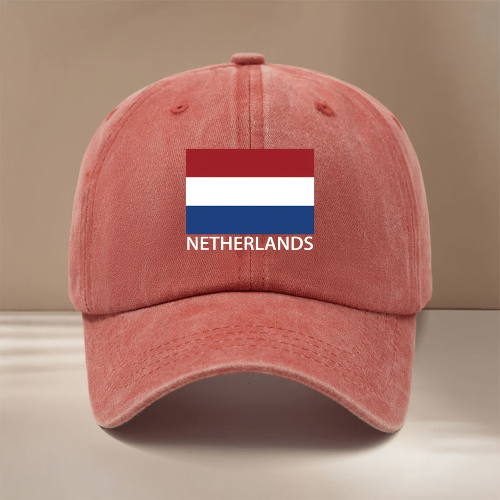 NETHERLANDS Text Print Pattern Baseball Cap, Four Seasons Universal Duckbill Cap, Trendy Textured Six-Panel Hat, Comfortable and Lightweight Hip-Hop Cap, Unisex Curved Brim Hat, Sports Event Support Accessory, Casual Hat with Adjustable Size