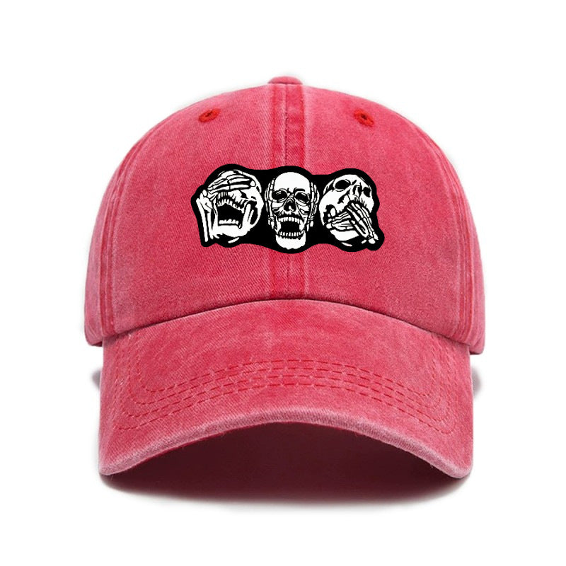 Fashion Easy Skull Print Washed Distressed Soft Top Sunshade Baseball Cap Unisex All-Match Baseball Cap