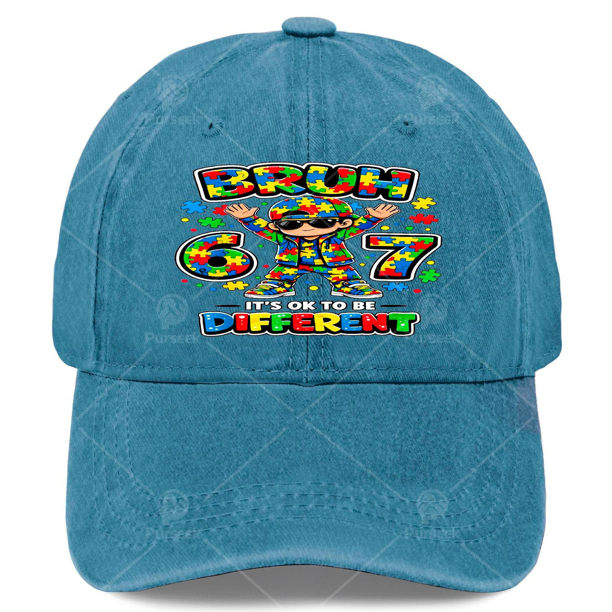 Bruh Ok to Be Different 67 Puzzle Autism Awareness Baseball - Retro Unisex Hat Suitable for Christmas, Games, 4th, Autism Gift, Lightweight Round with Puzzle for &