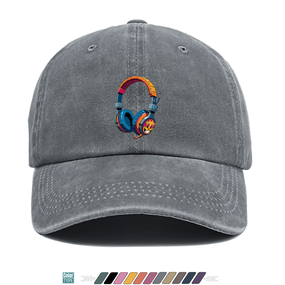 1pc Cartoon Fun Earphone Print Baseball Cap, Fashion Trendy Hip-Hop Hat, Unisex Adjustable Duckbill Cap, Comfortable Breathable Sun Hat, Street Style Essential for Music Festivals, Street Dance, Skateboarding, Casual Outings, Outfit, Parties