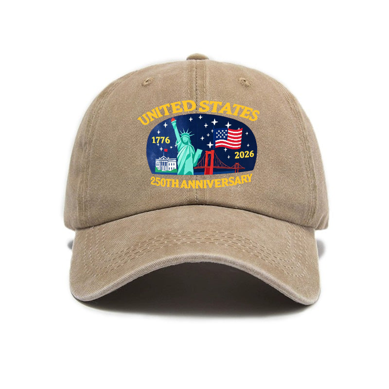 New Fashionable Versatile USA 250th Print Washed Distressed Soft Top Sun Visor Baseball Cap, Unisex