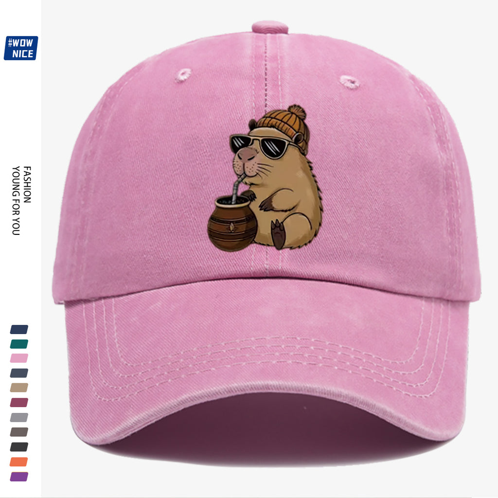 1pc Groundhog Wearing Sunglasses And Hat Drinking Beverage Fun Print Baseball Cap Unisex Slimming Fashion Casual Adjustable Size Daily Outing, Party, Travel, Shopping, Outdoor Activities All-Match Hat Holiday Birthday Gift Best Choice