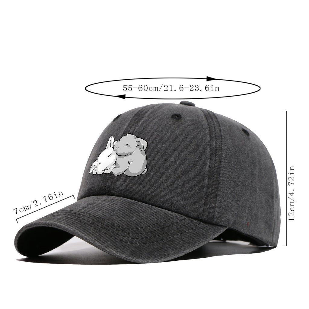 1pc Cuddling Cartoon Rabbits Print Baseball Cap, Soft and Adorable Animal Pattern Hat, Comfortable and Breathable Sun Hat, Stylish Simple  Hat, Unisex Adjustable Baseball Cap, Daily Casual Hat, Couple's Date Hat, Suitable for Daily Outings