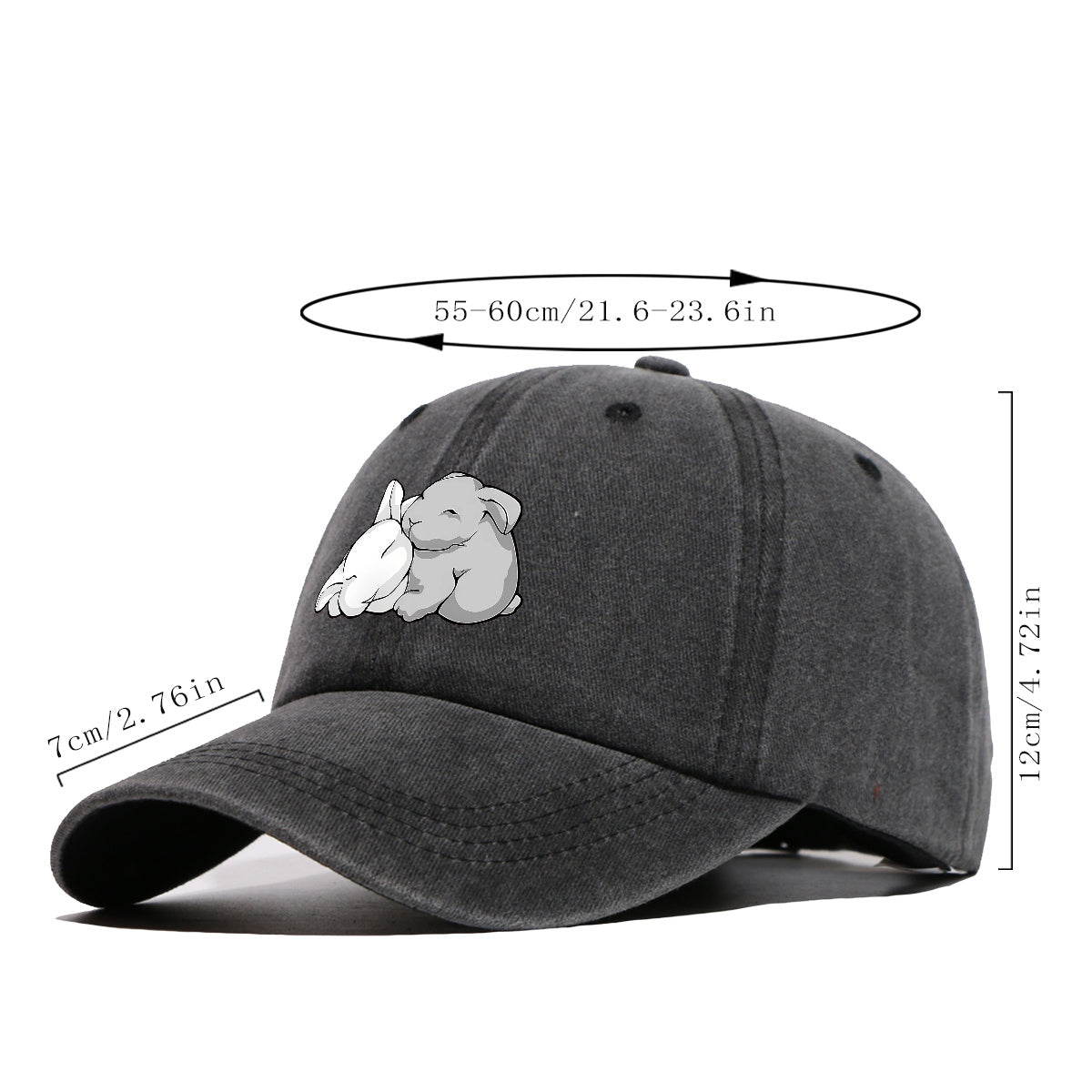 1pc Cuddling Cartoon Rabbits Print Baseball Cap, Soft and Adorable Animal Pattern Hat, Comfortable and Breathable Sun Hat, Stylish Simple  Hat, Unisex Adjustable Baseball Cap, Daily Casual Hat, Couple's Date Hat, Suitable for Daily Outings