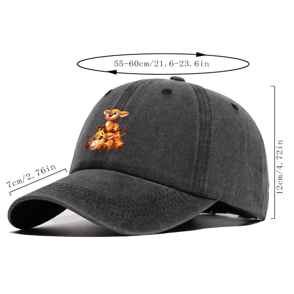 1pc Two Cartoon Giraffe Print Baseball Caps, Lively And Cute Design. Comfortable And Breathable Sun Hat, Fashionable And Beautiful, Suitable for Both Men And Women, Adjustable Size. Trucker Hat, Beach Vacation Hat, Suitable for Outdoor Activities