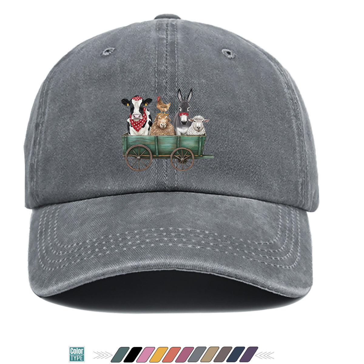 1pc Farm Animal Fun Cartoon Print Baseball Cap, Comfortable Breathable Sun Hat, Fashionable Cute Aesthetic Unisex Cap, Adjustable Size, Travel Hat, Pastoral Style Casual Hat, Suitable for Outdoor Picking, Farm Tour, Picnic, Dog Walking