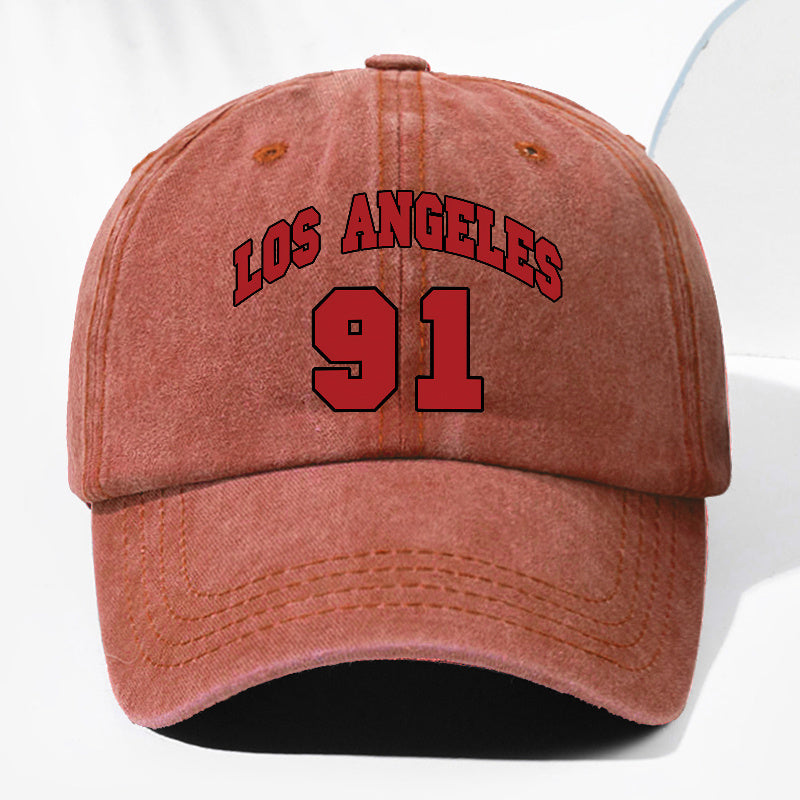 Unisex LOS ANGELES 91 Letter Print Washed Vintage Baseball Cap, Fashionable Sun Outdoor Hat for Men and Women, Adjustable Fit Trucker Hat Suitable for All Seasons and Daily Wear