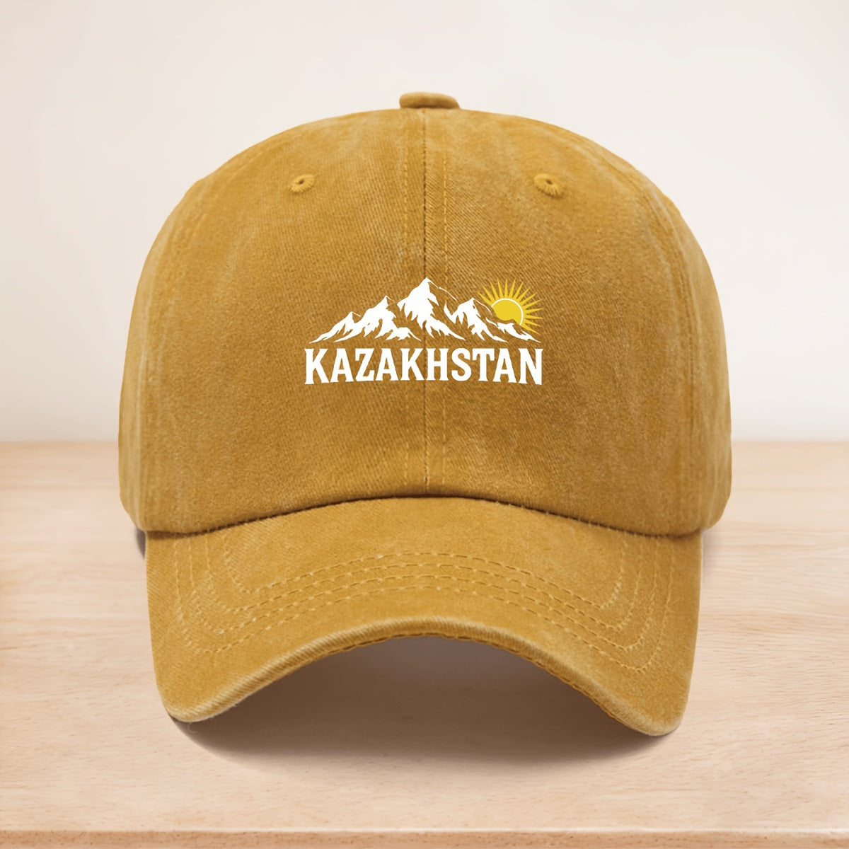 A KAZAKHSTAN Snow Mountain Sunrise Washed Baseball Cap, Adjustable Size, Casual Hat Suitable for All Seasons, Outdoor Vacation, Personalized Street Hip-Hop Cap, Soft Top, Non-Pressurizing, Curved Brim, Lightweight, Durable, Easy to Maintain, Trucker
