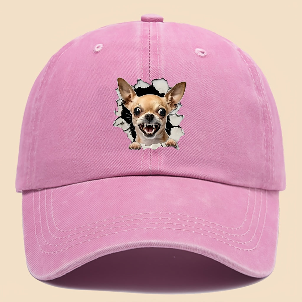 1pc Chihuahua Dog Print Trucker Hat - Adjustable Unisex Baseball Cap with Chihuahua Pattern, Soft-Top Curved Brim & Machine Washable Polyester Cap Suitable for Outdoor, Gifts for,, for Men and Women, for - Wear