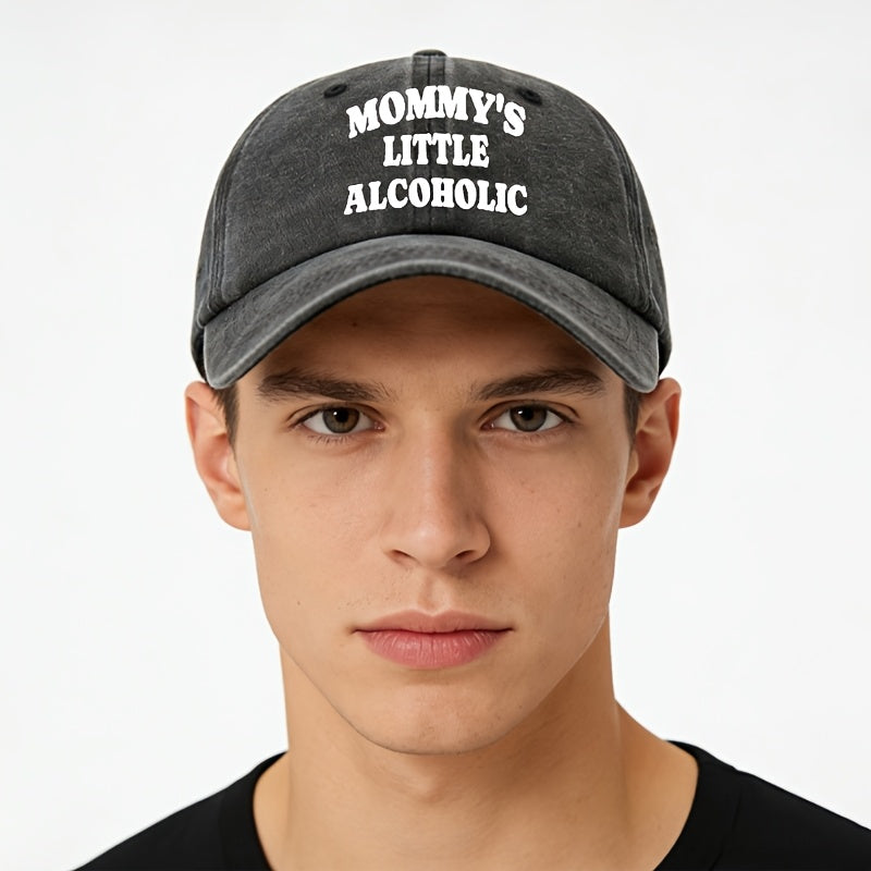 MOMMY's LITTLE ALCOHOLIC High-Quality Printed Baseball Cap, Classic Washed Distressed Vintage Curved Brim Hat for Outdoor Leisure, Sports, Running, Mountaineering, Camping, Fishing. Soft, Comfortable, Sweat-Absorbent, Breathable Duckbill Cap.  Street