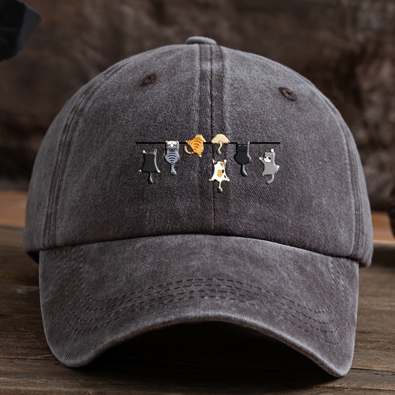 7 Cats Cartoon Print Baseball Cap Men'S Outdoor Duckbill Cap Trendy Versatile Sun Hat