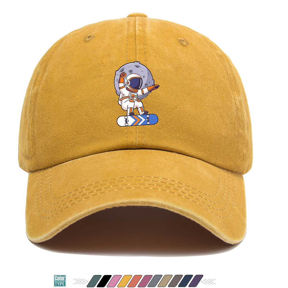 1pc Astronaut Skateboard Print Baseball Cap, Trendy Individual Sun Hat, Fashionable Cool Breathable Unisex Duckbill Cap, Adjustable Size Street Hip-Hop Hat, Outdoor Travel Sunshade Hat Suitable for Skateboarding, Street Dance, Camping