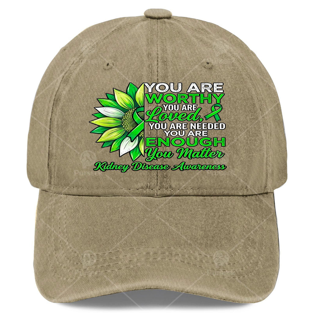 Inspirational Kidney Disease Awareness Warrior Green Ribbon Baseball Cap, Unisex