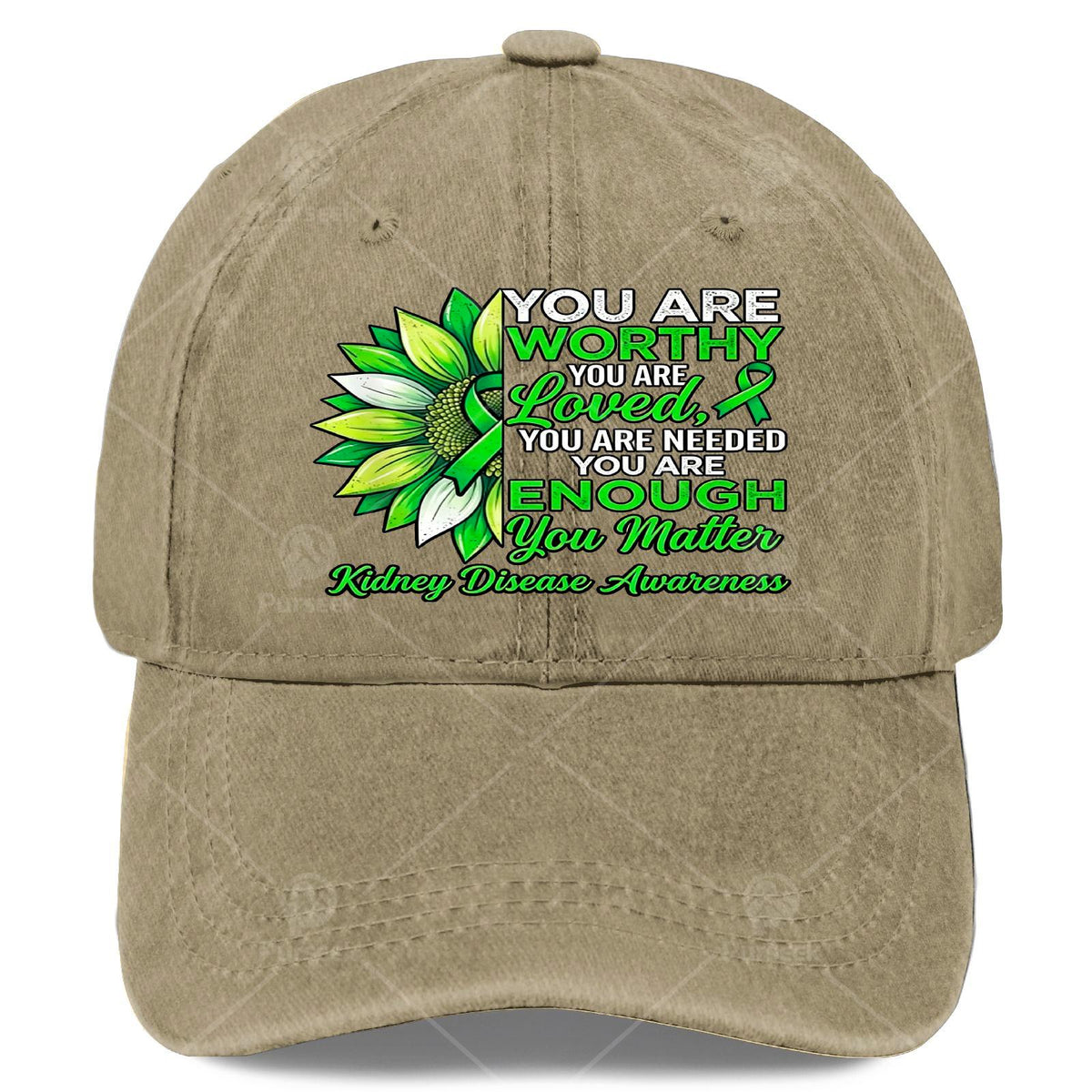 Inspirational Kidney Disease Awareness Warrior Green Ribbon Baseball Cap, Unisex