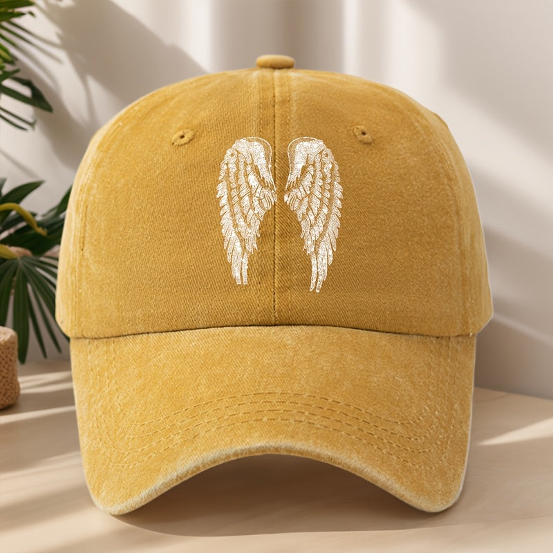 Angel Wing Printed Baseball Cap Classic Washed Distressed Retro Dad Hat Soft Comfortable Sweat-Absorbing Breathable Hat Outdoor Casual Sports Mountaineering Camping Fishing Hat Individual Street Hip-Hop Hat