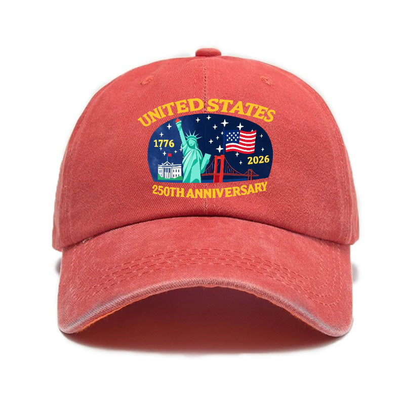 New Fashionable Versatile USA 250th Print Washed Distressed Soft Top Sun Visor Baseball Cap, Unisex