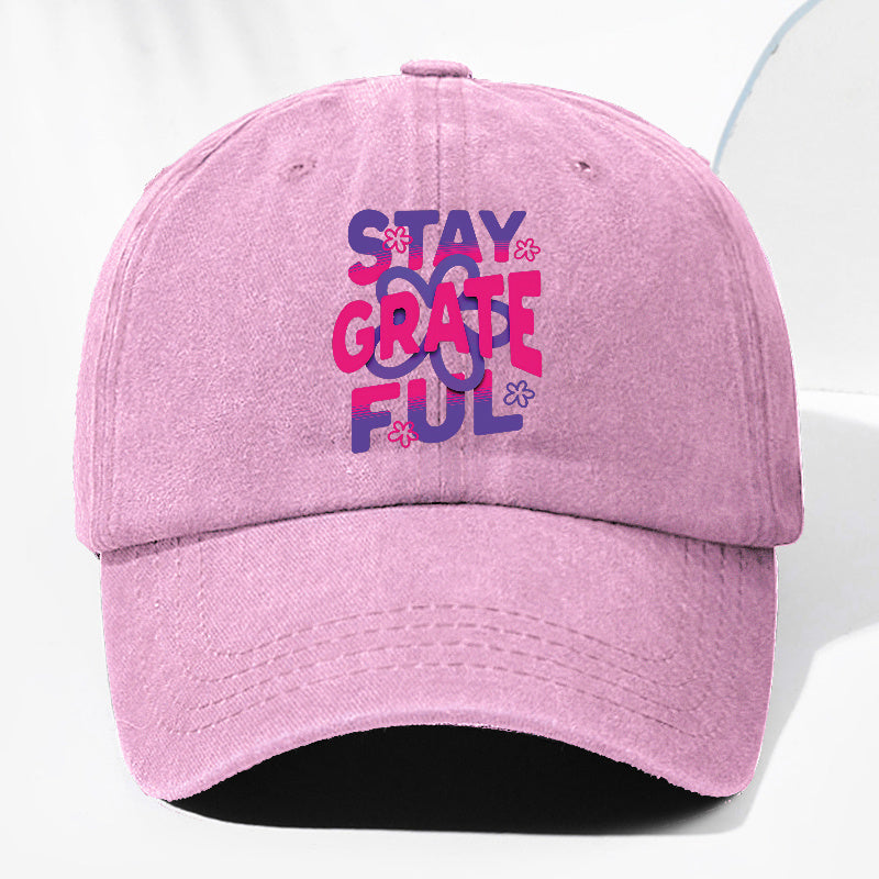 Unisex STAY GRATE FUL Letter Print Washed Vintage Baseball Cap Fashion Men Women Sun Hat Adjustable Size Trucker Cap Suitable for All Seasons Daily Wear