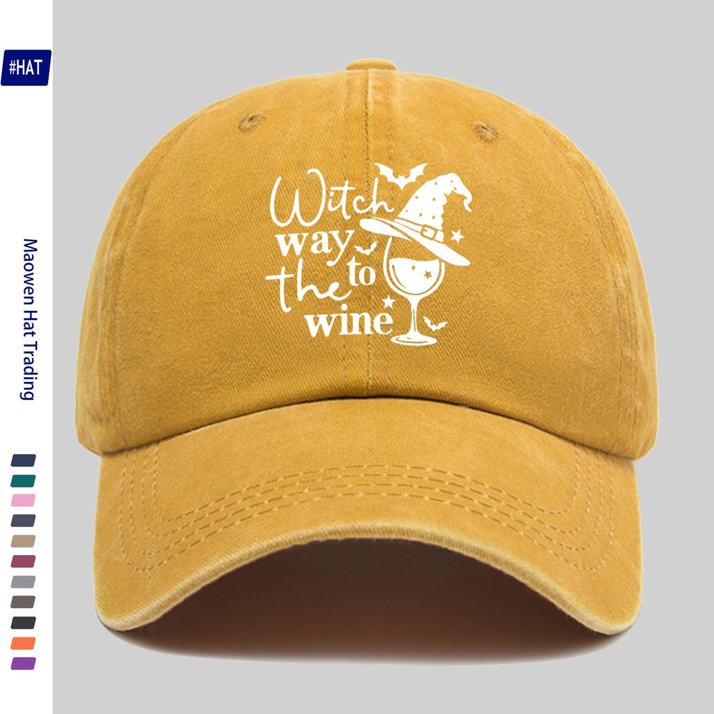 Washable Baseball Cap, Featuring a Fun Wizard Hat And Teacup Pattern Print, a Halloween-Themed Fashion Retro Baseball Cap, Adjustable Size, Unisex Design - Lightweight Outdoor Cap, Suitable for All Seasons, Ideal for Travel And Leisure