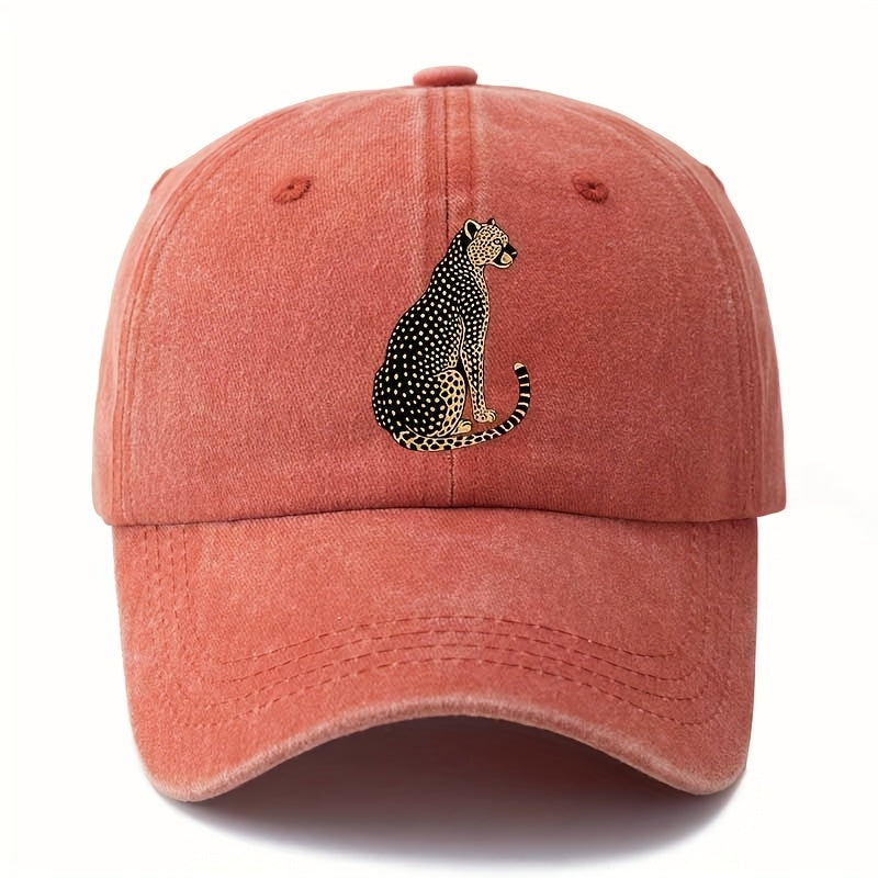 MAKEFGE Unisex Leopard Print Baseball Cap - Classic  Washed Design, Lightweight Curved Brim Trucker Hat for Outdoor Camping, Travel & Casual Wear, Black with Golden Leopard Print, Adjustable Fit for Men & Women, Leopard Print Baseball Cap