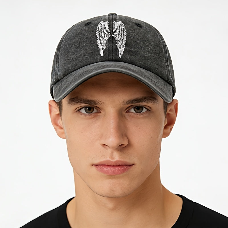 Angel Wing Printed Baseball Cap Classic Washed Distressed Retro Dad Hat Soft Comfortable Sweat-Absorbing Breathable Hat Outdoor Casual Sports Mountaineering Camping Fishing Hat Individual Street Hip-Hop Hat