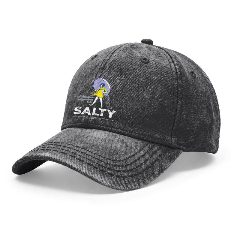 1pc Retro Distressed Unisex Baseball Hats, Salty Girl Featuring an Umbrella And Raindrop Graphic, Adjustable Fit, Ideal for Outdoor Events And Everyday Use, Perfect Gifts for Both Men And Women, Friends