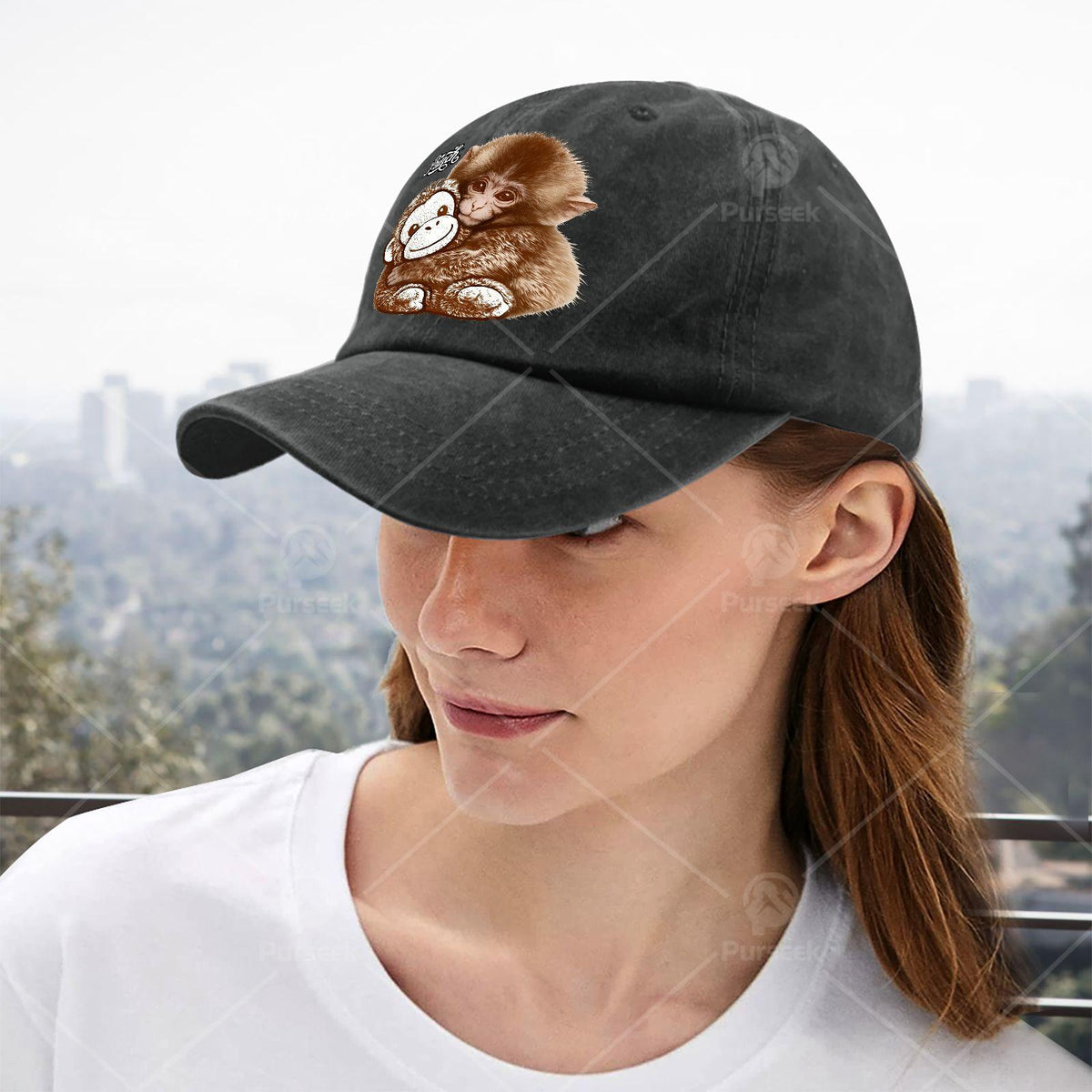 Stay Strong with This Stylish Monkey Wearing a Plush Orangutan Baseball Cap, Suitable for Everyone