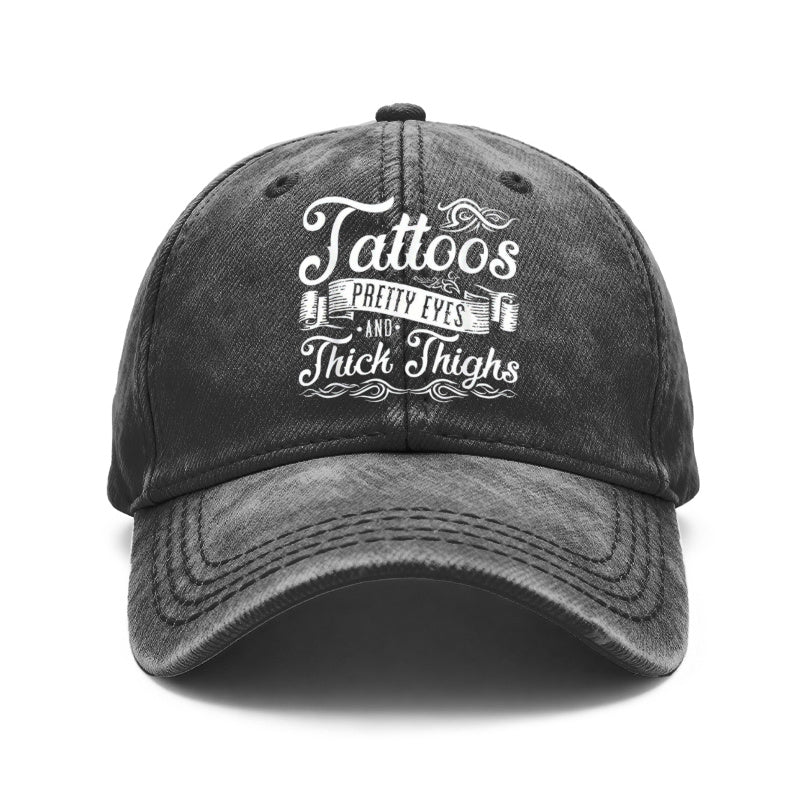1pc Vintage Washed Unisex Baseball Caps, Tattoos Pretty Eyes And Thick Thighs, Retro Style, Adjustable, Suitable for Outdoor Activities And Casual Wear, Gifts for Men And Women, Friends