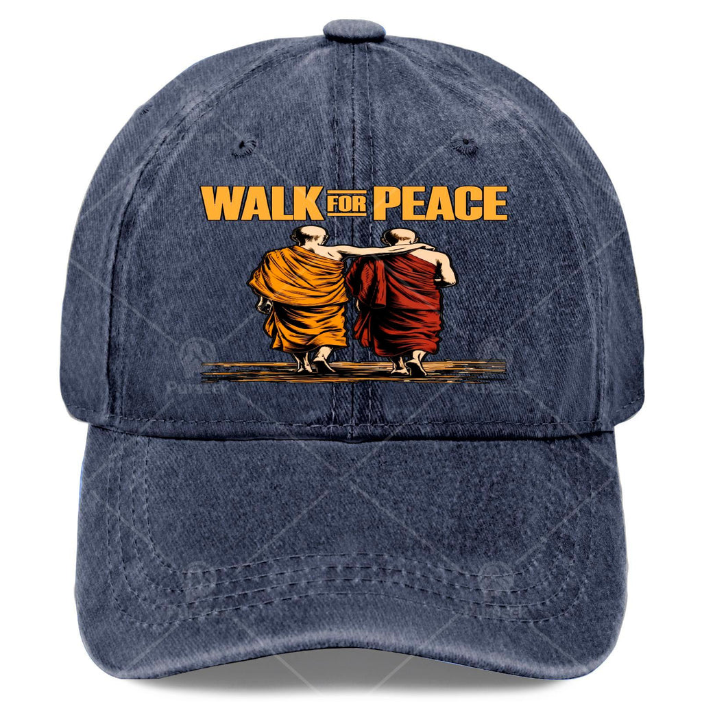 Unisex Vintage Washed Baseball Hat Featuring a Bold Quote about Walking for Peace with Monks