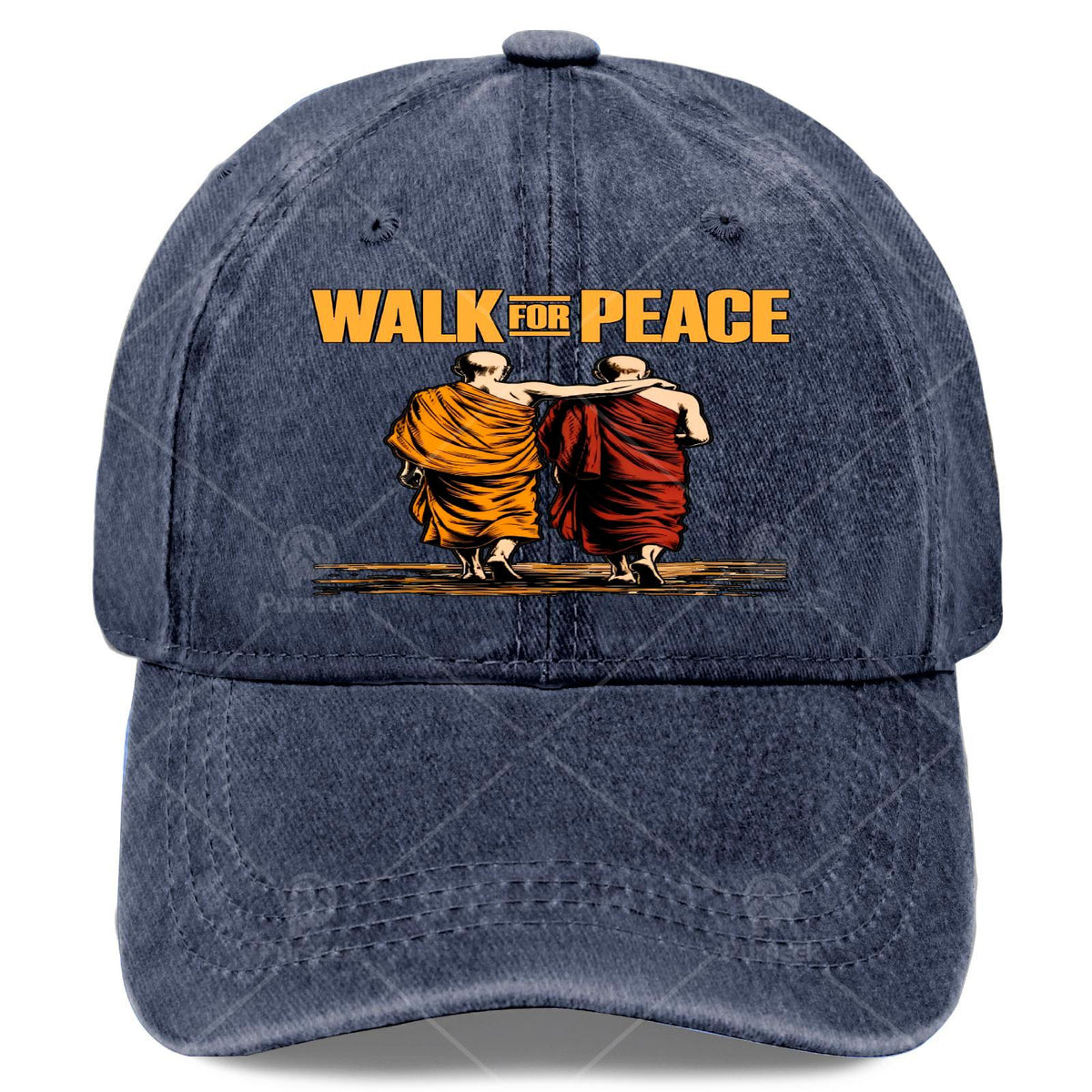 Unisex Vintage Washed Baseball Hat Featuring a Bold Quote about Walking for Peace with Monks