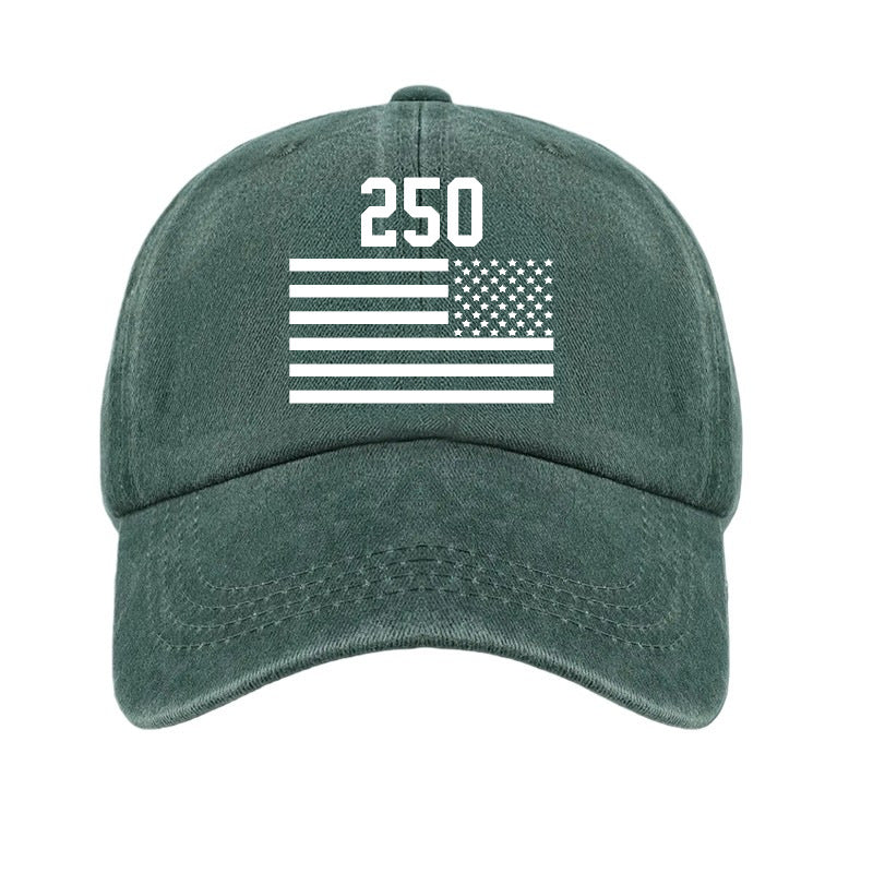 Washed Distressed Printed Baseball Cap Adult All-Match Vintage 250Th Anniversary Print Washed Distressed Soft Brim Sun Hat Unisex Trendy Baseball Cap