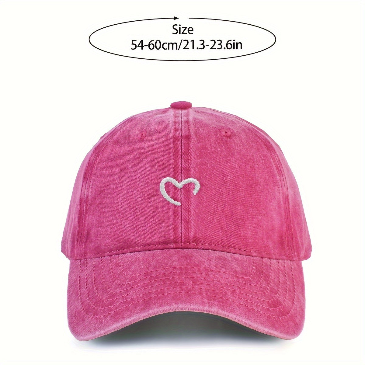 Women'S Heart-Shaped Embroidered Vintage Washed Baseball Cap, Adjustable Size, Suitable for Urban Vacation Wear