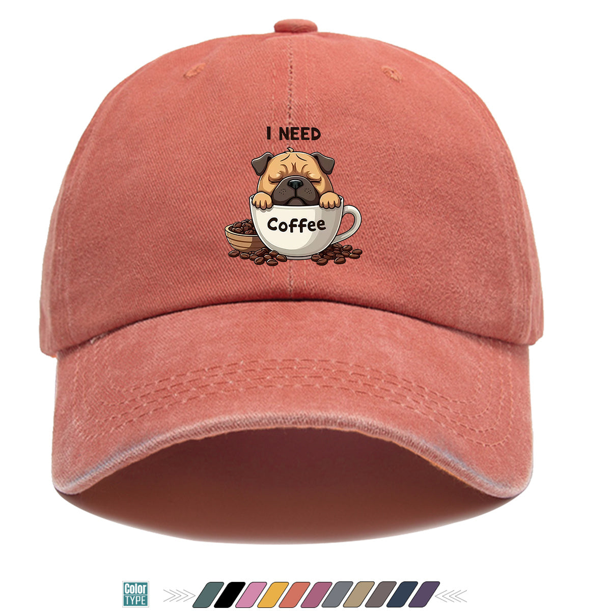 1pc 1pcs Pug "I Need Coffee" Trucker Hat - Adjustable Unisex Baseball Cap with Pug Dog Print & Coffee Cup, Breathable Sun Hat Suitable for Coffee Lovers, Outdoor, Hiking, Gifts for Men & Women, for Working People, Birthday Present