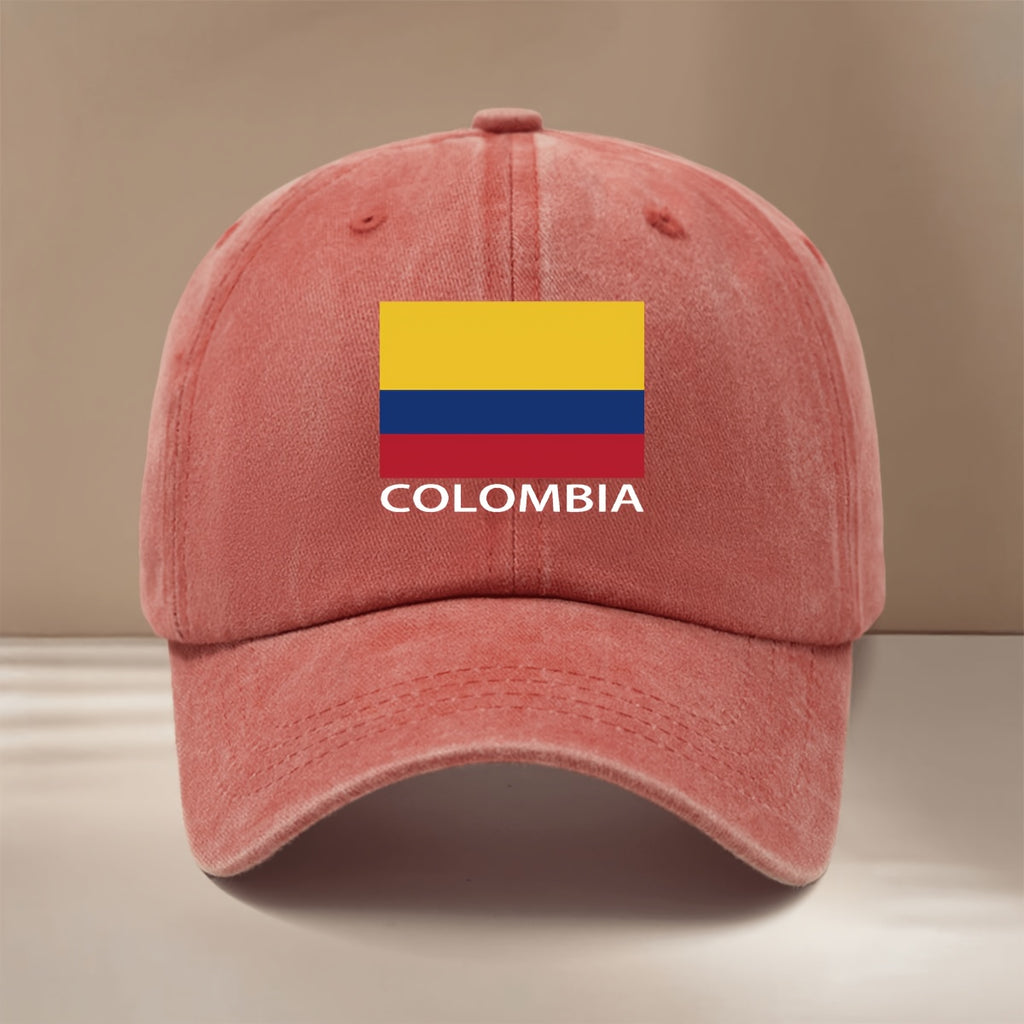 COLOMBIA Text Graphic Baseball Cap, Simple and Trendy Hip-Hop Hat for Men and Women, Textured Curved Brim Hat, Comfortable and Lightweight Duckbill Cap, Suitable for Vacation, Travel, Dinner Parties, and Camping, Six-Panel Hat, Adjustable Size