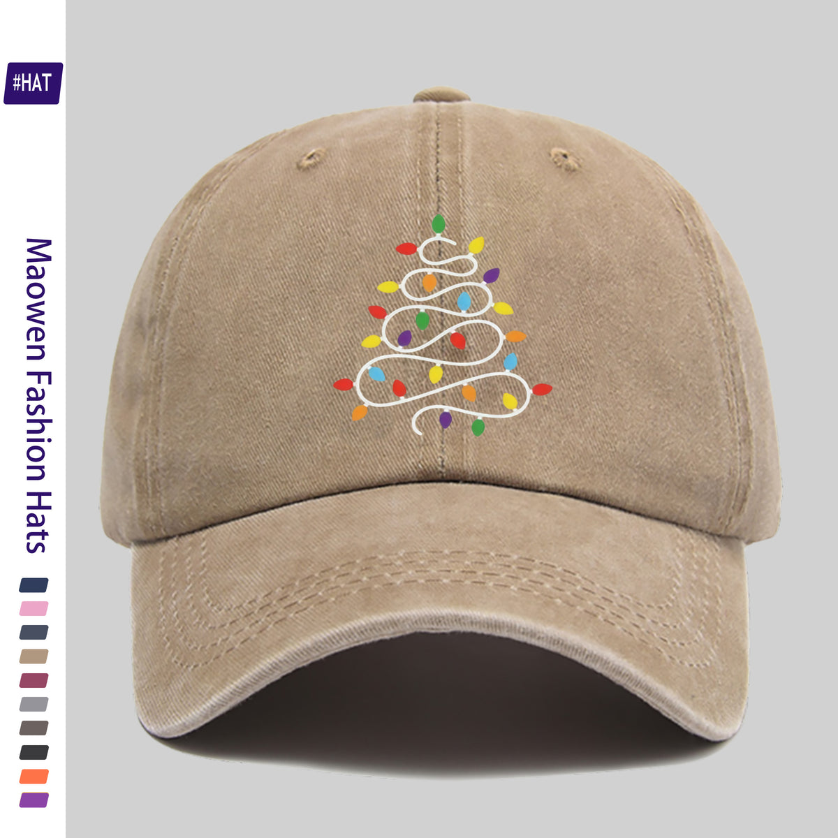 1pc Unisex Adjustable Trucker Dad Hat with Christmas Light Pattern & Distressed Vintage Wash - Lightweight Baseball Cap Suitable for Sports, Travel, Casual Wear, Outdoor Activities, Machine Washable, All-Season Cap with Buckle Closure Design