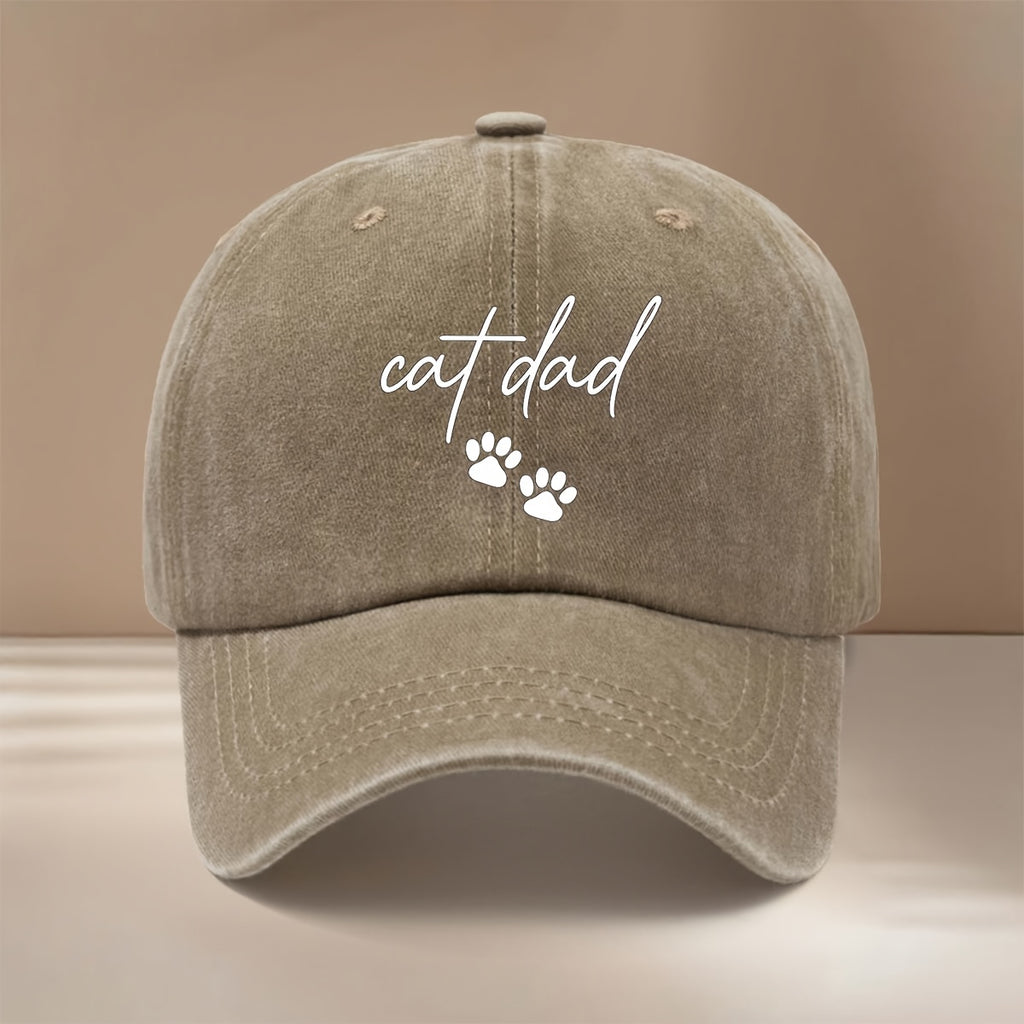 Cat Dad Two Paw Print Pattern Baseball Cap with Textured Feel, Adjustable Size, Hip-Hop Hat, Unisex Trucker Hat for Vacation, Travel, Dinner Parties, Camping, Comfortable and Lightweight Snapback Cap, Simple and  Curved Brim Hat