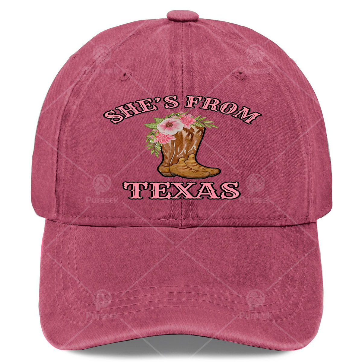 Originating from Texas, She Sports Cowgirl Boots Paired with a Floral Baseball in a Unisex, Vintage Style