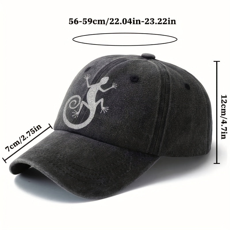 Men' & Women' Retro Washed Gecko Print Trucker Cap - Lightweight Curved Brim Baseball Hat with Gecko, Machine Washable Suitable for Outdoor Travel, Camping,, Casual Wear - Unisex for Adventures