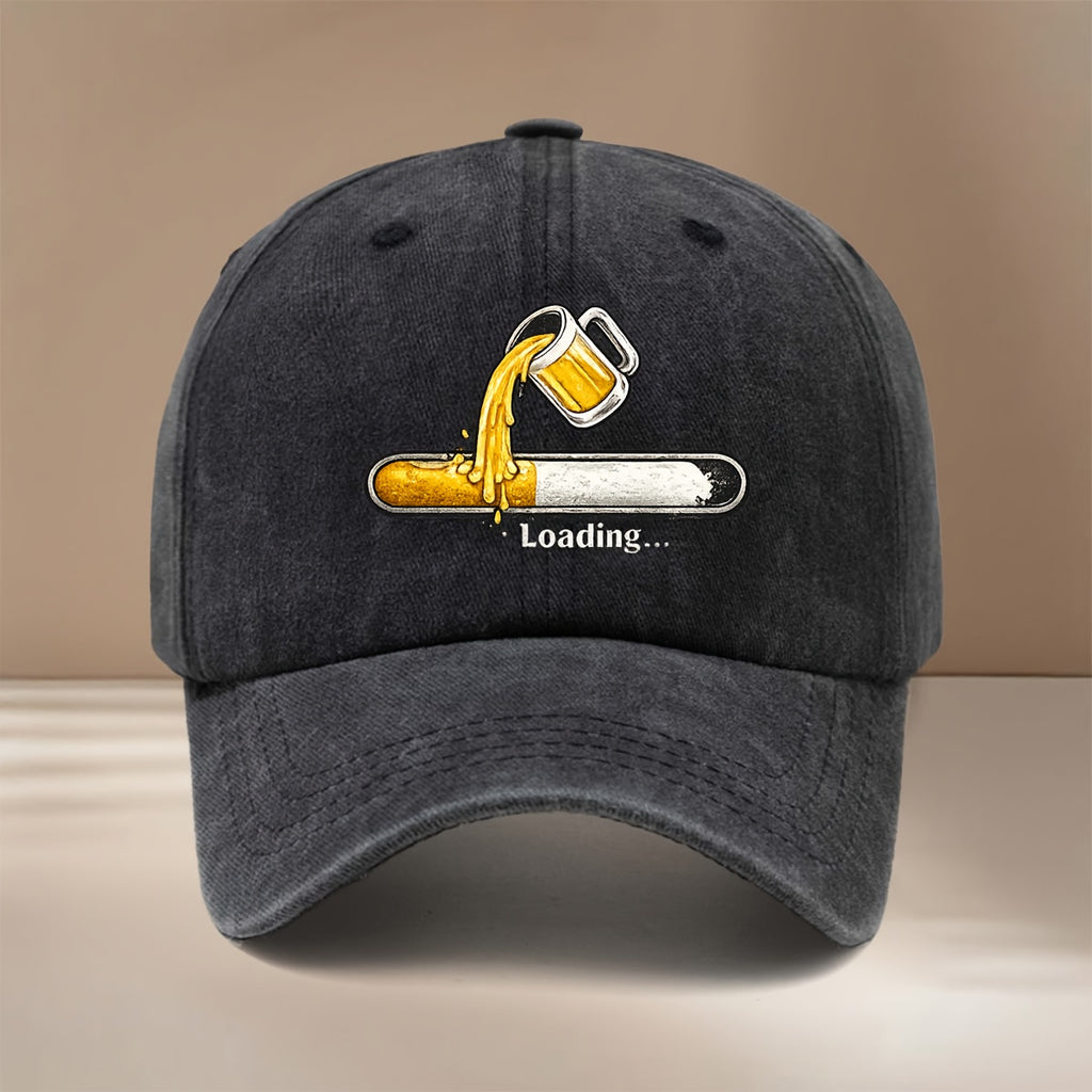 Beer Loading Graphic Baseball Cap, Highly Versatile for Styling, Curved Brim Hat, Unisex, Vintage Distressed Look, for Carnival Parties, Gatherings, Camping, Hip-Hop Hat, Lightweight and Comfortable Duckbill Cap,  Adjustable Size, Six-Panel Hat