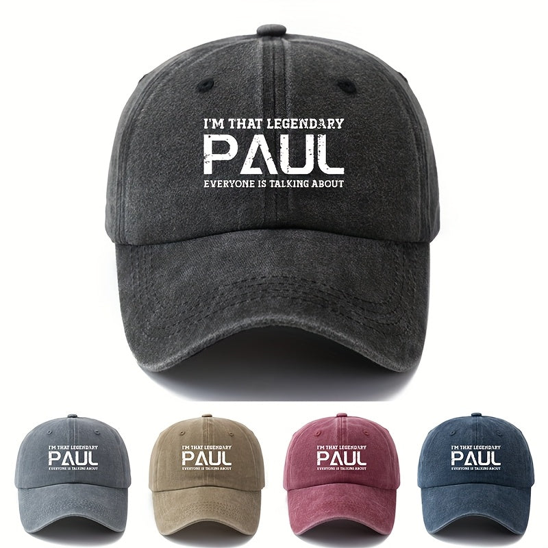 LEGENDARY PAUL" Baseball Cap - Men's Classic  Washed Hat, Outdoor Fishing Trucker Cap