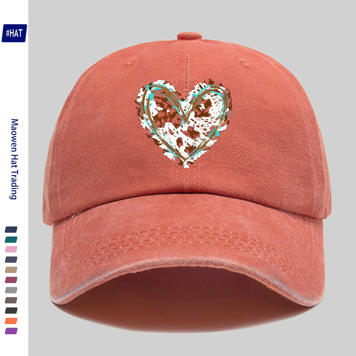 1 Adjustable Baseball Cap, Unisex, Versatile Street Style Fashion Printed Baseball Cap, Washed And Distressed Look Hat, Featuring a Fun Cartoon Heart Print Design, Comfortable And Lightweight, Vintage Street Skateboard Cap