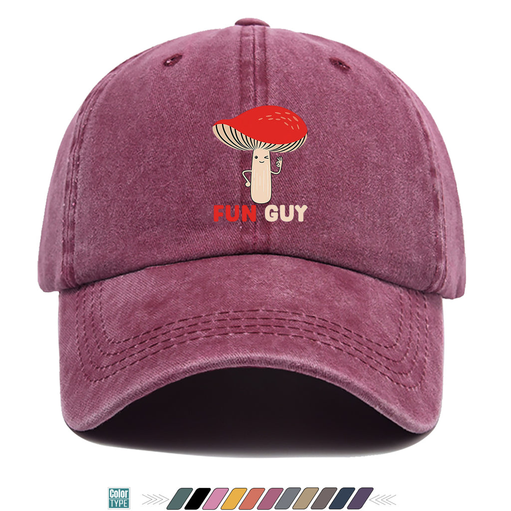 1pc FUN GUY Mushroom Print Baseball Cap with Winking V-Sign & Mushroom - Adjustable Unisex Hat Suitable for Outdoor, Parties, Travel, Picnic, Camping - Breathable Sun Hat for Men & Women, Creative Gift for Daily Wear and Birthdays