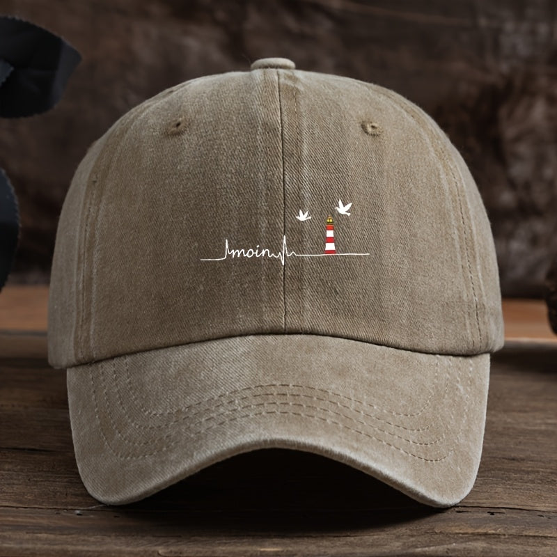 Stylish Sea Eagle Lighthouse Print Baseball Cap - All-Weather Polyester Suitable for Outdoor, Fishing,, Machine Washable, Unisex Hat with Lighthouse